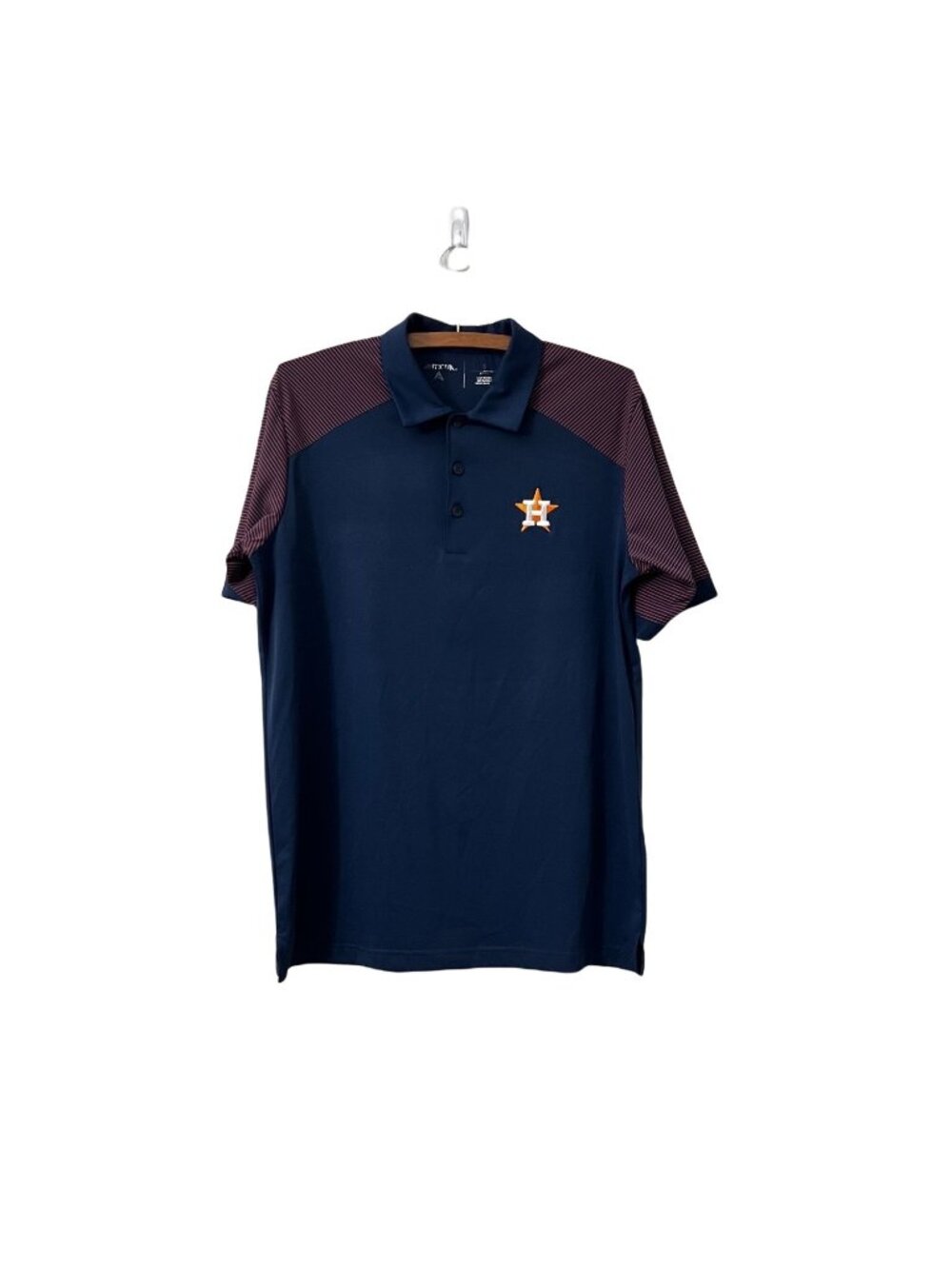 Antigua Mens Navy Orange Stripes Embroidered Houston Astros Logo Polo Small